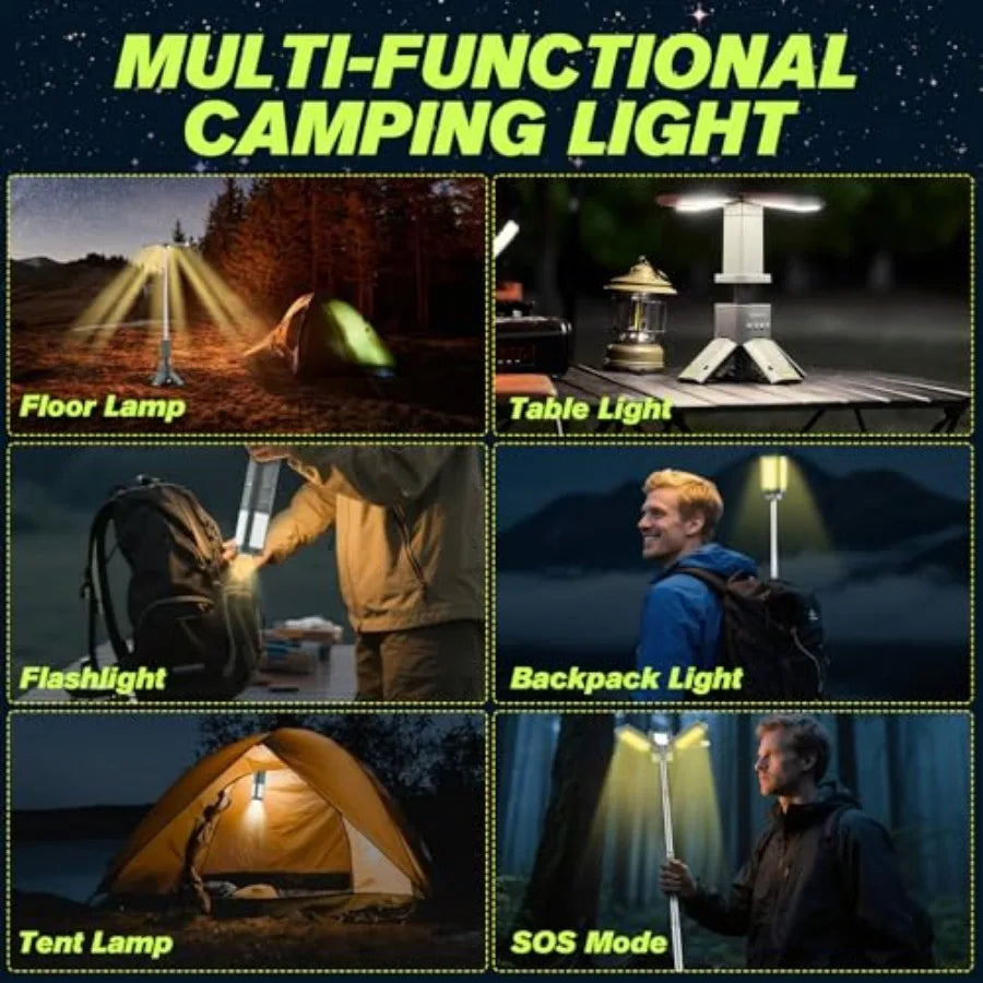 Portable Camping Light, 14000mAh Telescopic Camping Lantern with Rechargeable Power Supply, Dimmable Magnetic Tent Lamps 6000 L