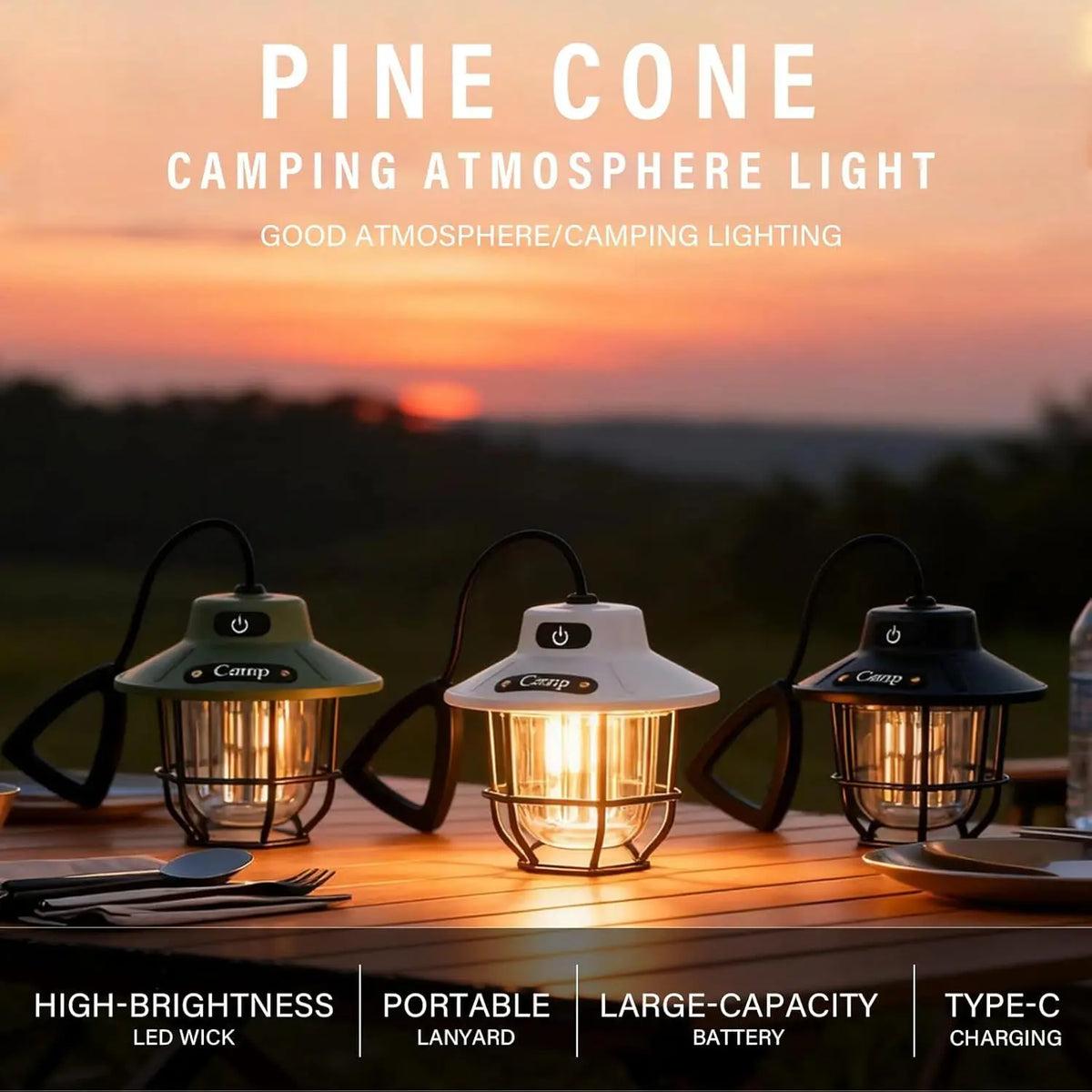 2026 New 1200 Lumens Camping Lantern, Rechargeable LED Tent Light with 4 Light Modes, USB Portable Outdoor Flashlight for