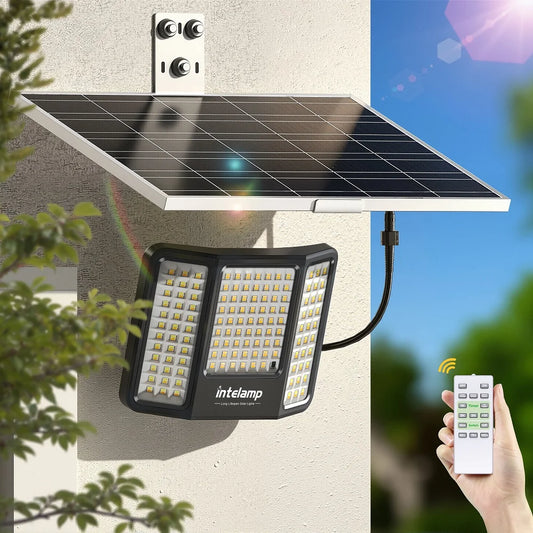 Outdoor Solar Flood Lights Dusk to Dawn 20000Mah Long Battery Life 3 Colors Floodlight with Super Large Solar Panel 16.4 ft Cable Security Spotlights Waterproof for Yard Garden Backyard Porch Driveway