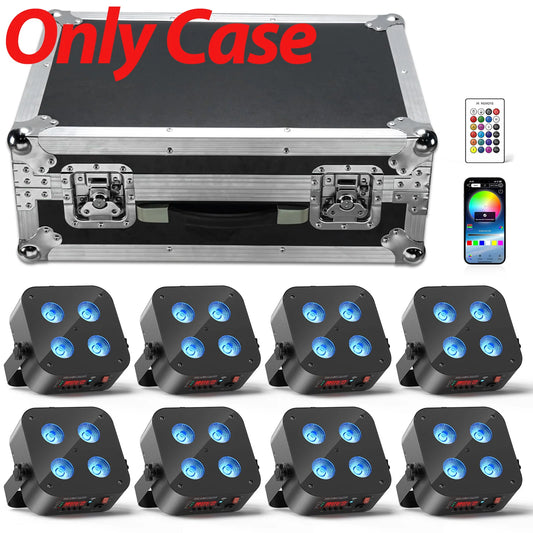 Fieryzeal Rechargeable Gator Cases for (8) Rechargeable APP Par Light Flight Case for 4x18W Built-in Battery Wireless Par Light