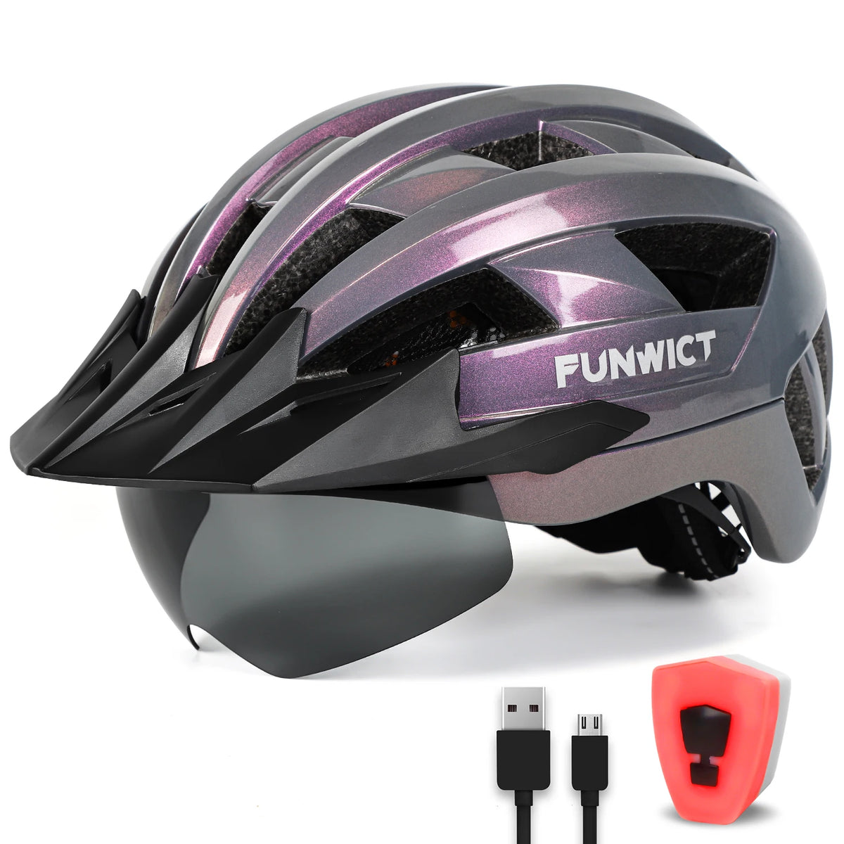 Funwict Cycling Helmet With Goggles And Rear Light