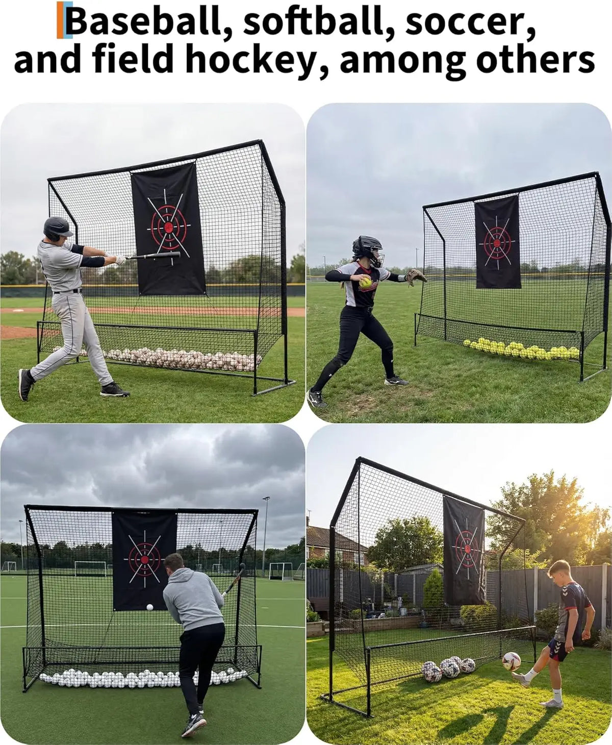Black Golf Hitting Practice Net with Aiming Panel | lightweight foldable frame design, built-in bottom ball storage pocket, fit indoor garage and backyard outdoor swing practice