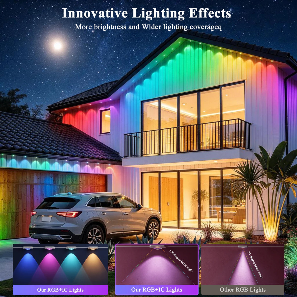 Permanent Outdoor Lights 400FT RGBIC,IP67 Waterproof Eaves Lights with App & Remote, Music Sync, 5000+ Scenes, MyDIY Timer, Easy Install for Patio, Roof, Garden, Deck, Fence Holiday Decor