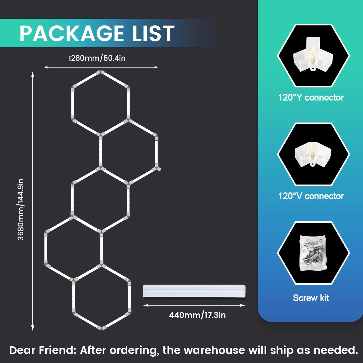 Local Warehouse: A set of honeycomb hexagonal structures with various shapes, 6500K cold white light lifting and screw installation, suitable for warehouses, 4S workshops,wash shops, and hair salons, installed on garage ceili