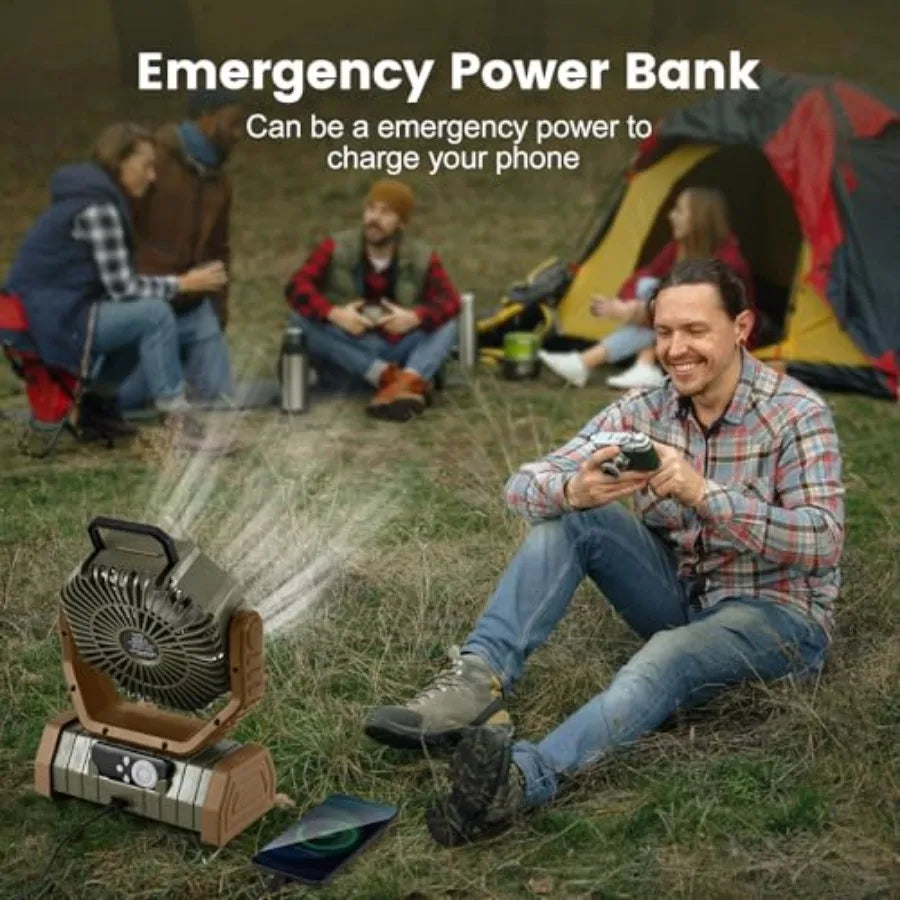 30000mAh Camping Fan with LED Lantern, Rechargeable Battery Operated Oscillating with Remote Hook, Portable Tent Fan with Timer