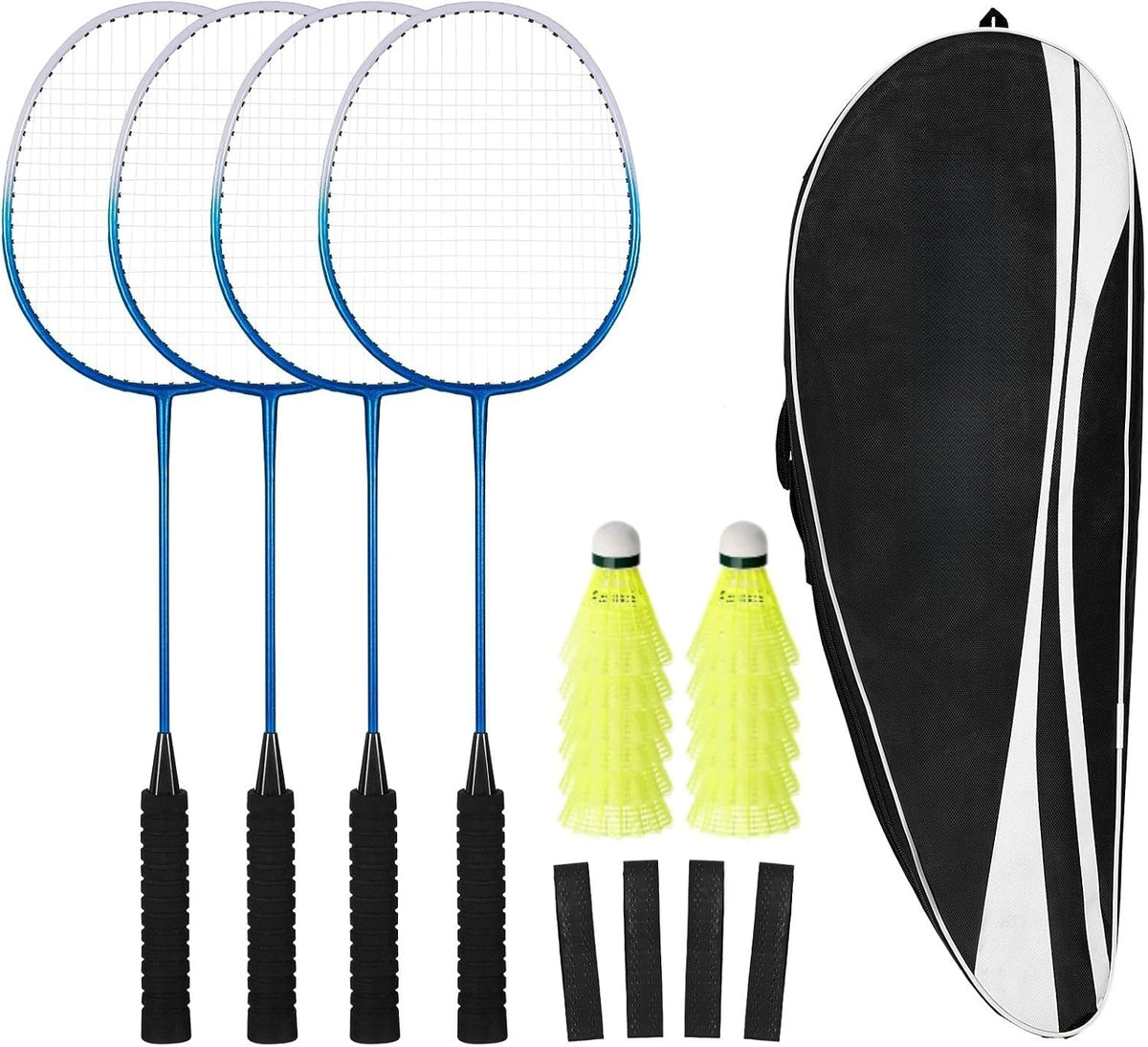 2/4 Pack Badminton Racket Set with 6/12 Shuttlecocks Portable Carry Bag Lightweight Outdoor Sports Kit for Backyard Park Beach Games Adult Family Beginner Campus PE Training