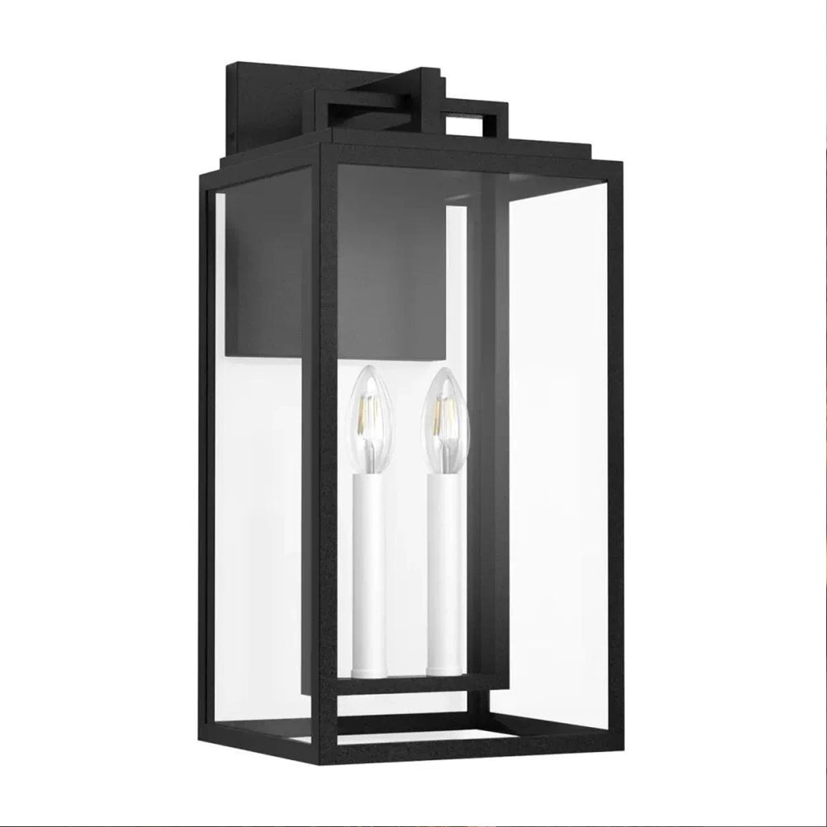 2 - Light 18'' H Black and White E12 Base Outdoor Wall Light with Clear Tempered Glass(not included bulbs)