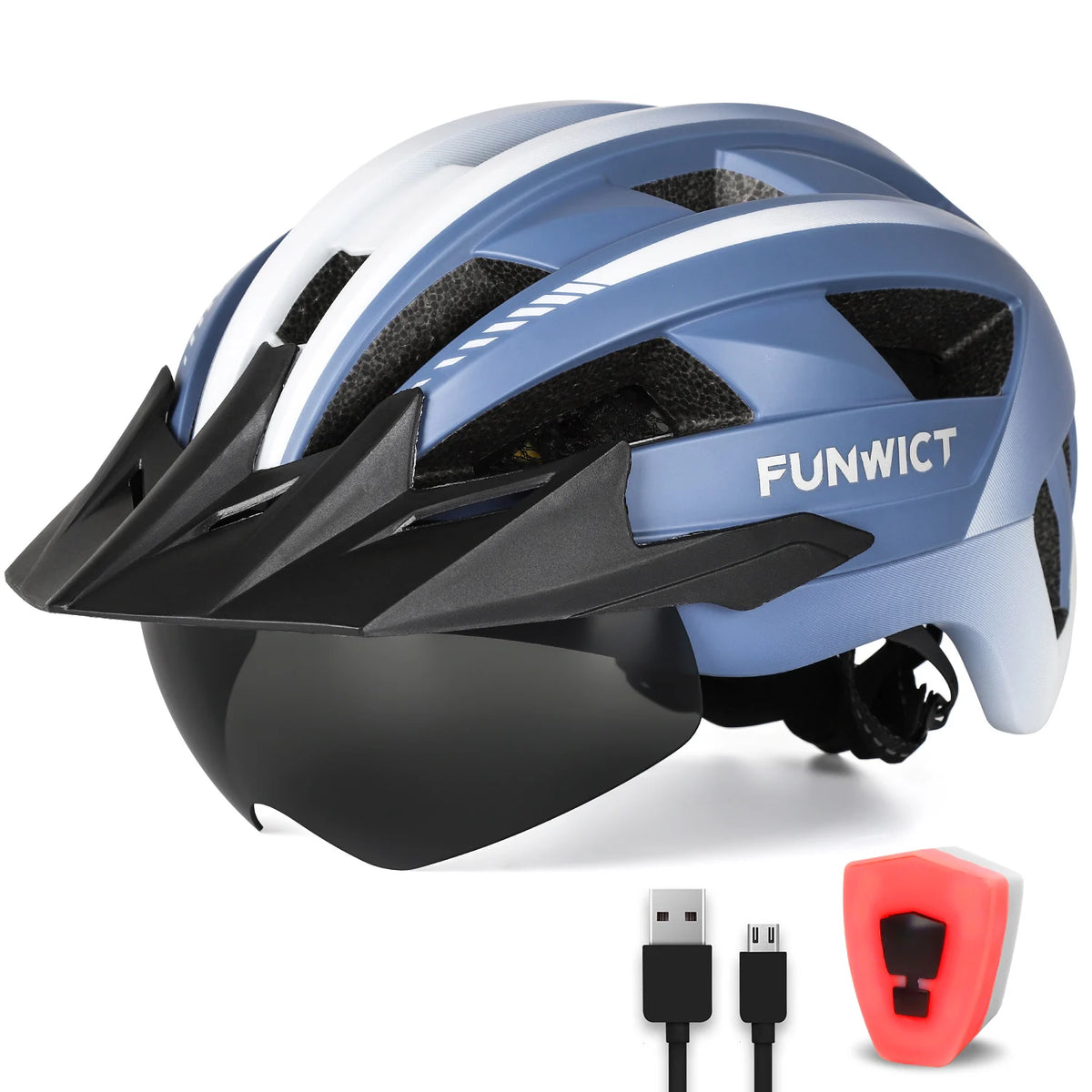 Funwict Cycling Helmet With Goggles And Rear Light