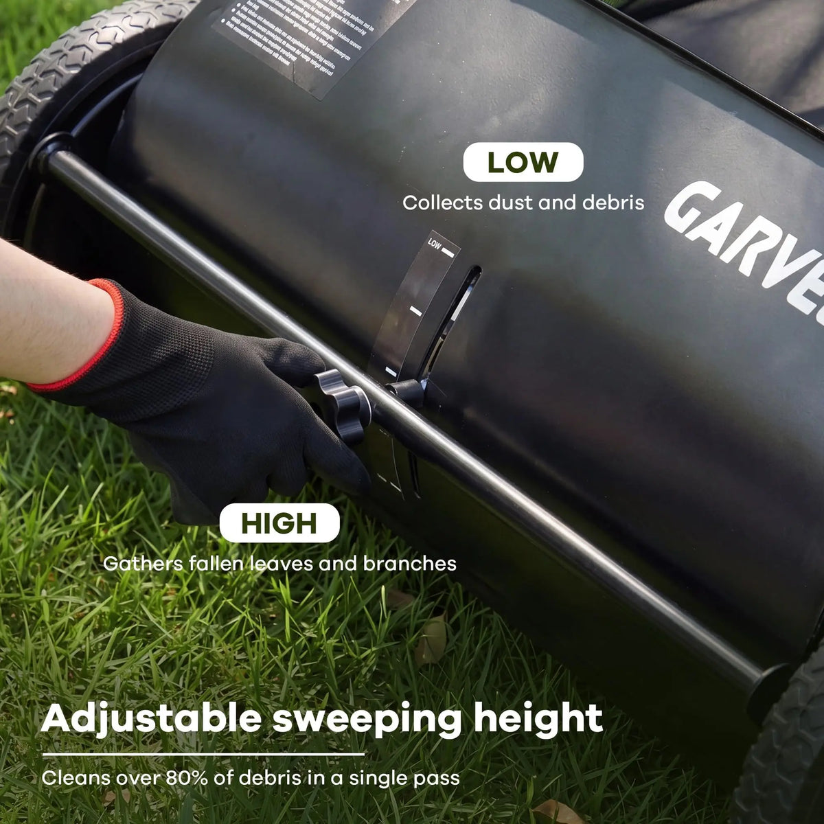 Push Lawn Sweeper 26in Leaf & Grass Collector, 7 Cu.Ft Hopper Bag With Cover, Adjustable Brush Height, Steel Yard Sweeper