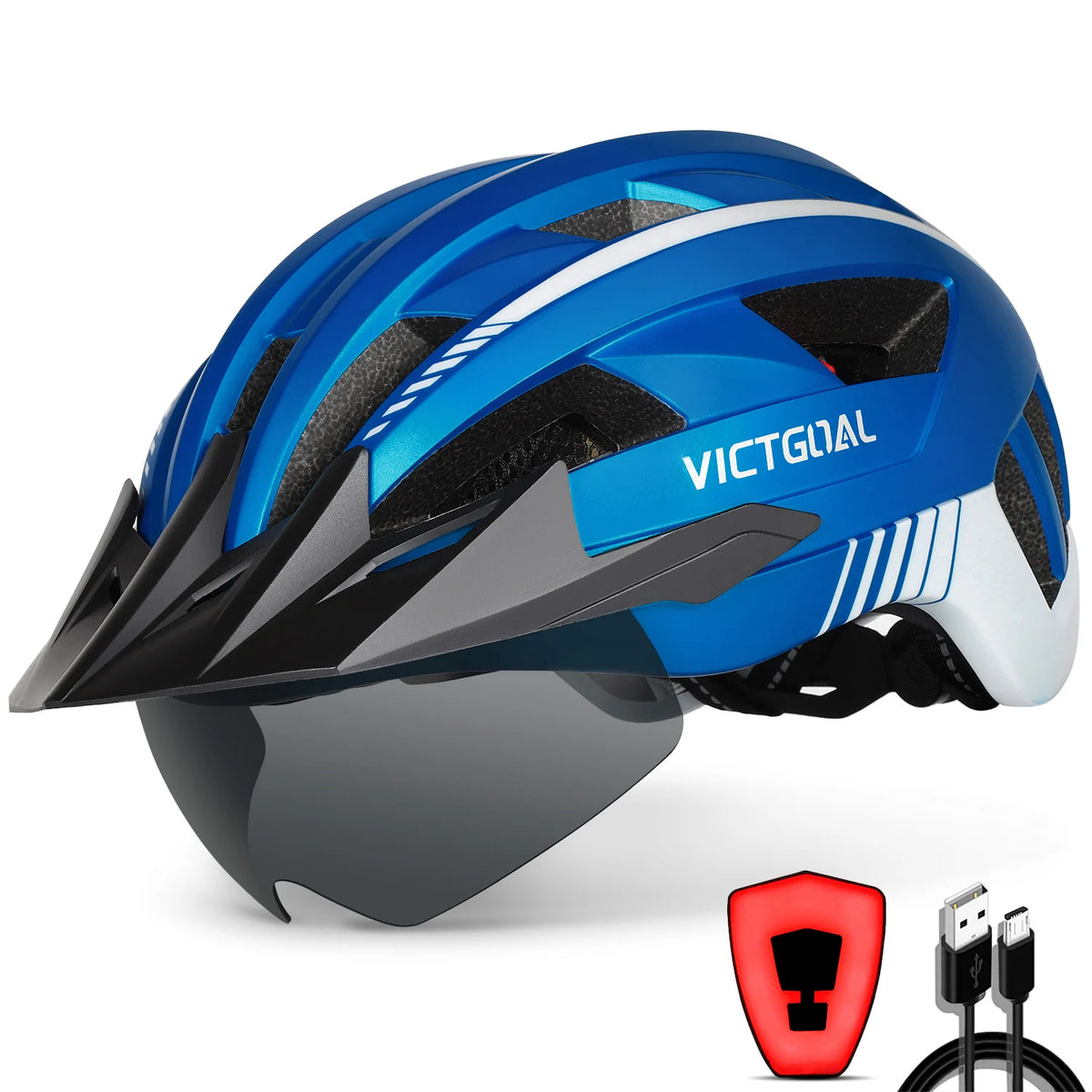 Victgoal Adult Bike Helmet With USB Light And Goggles