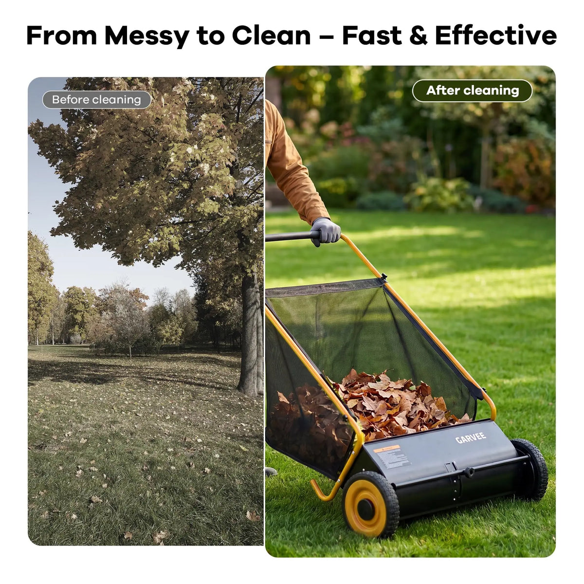Push Lawn Sweeper 26in Leaf & Grass Collector, 7 Cu.Ft Hopper Bag With Cover, Adjustable Brush Height, Steel Yard Sweeper