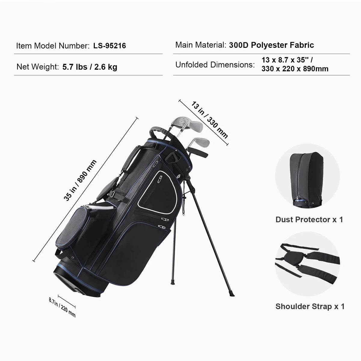 SucceBuy Golf Cart Bag with 14 Way Organizer Divider Top Pockets Premium Cart Bag Durable Golf Bags with Handles & Dust Cover
