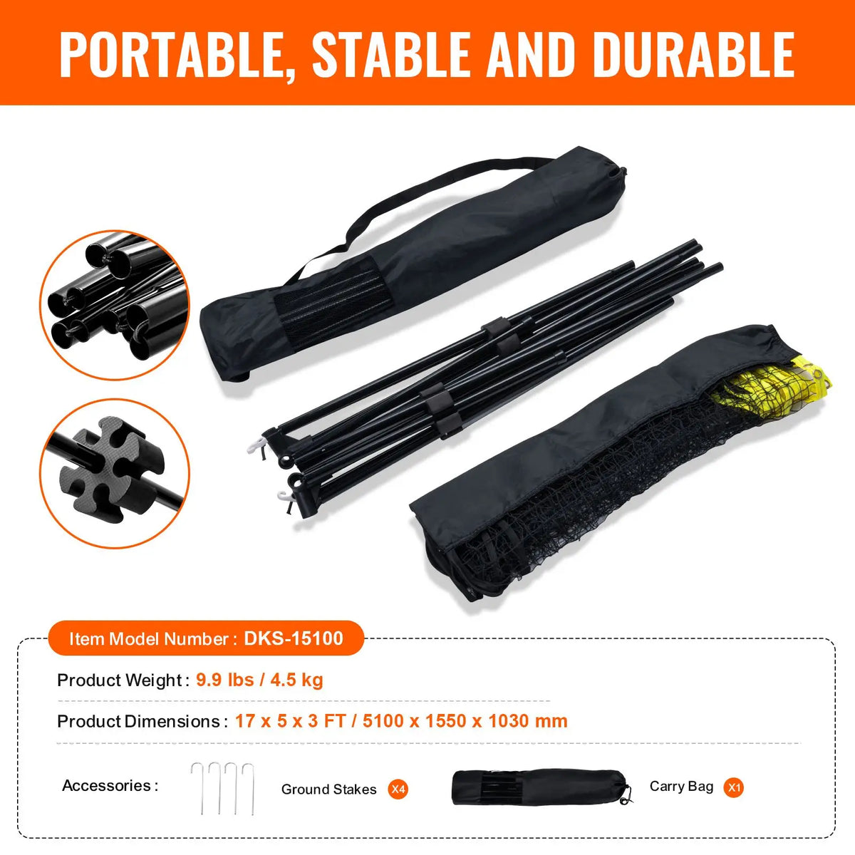 New Badminton Net, Height Adjustable Volleyball Net, 17Ft Wide Foldable Pickleball Net, Portable Easy Setup Tennis Net Set with