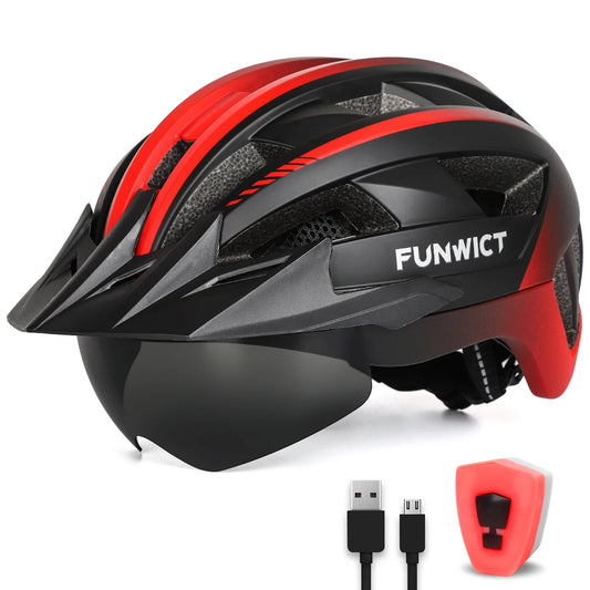 Funwict Cycling Helmet With Goggles And Rear Light