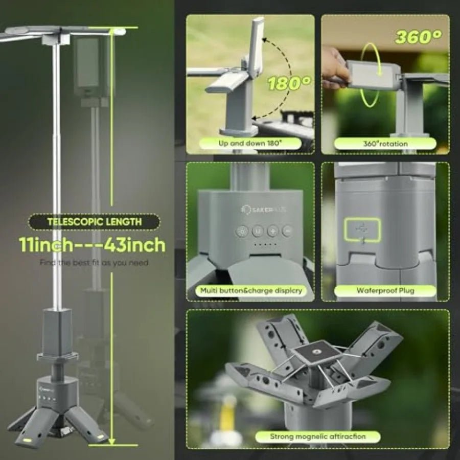 Portable Camping Light, 14000mAh Telescopic Camping Lantern with Rechargeable Power Supply, Dimmable Magnetic Tent Lamps 6000 L