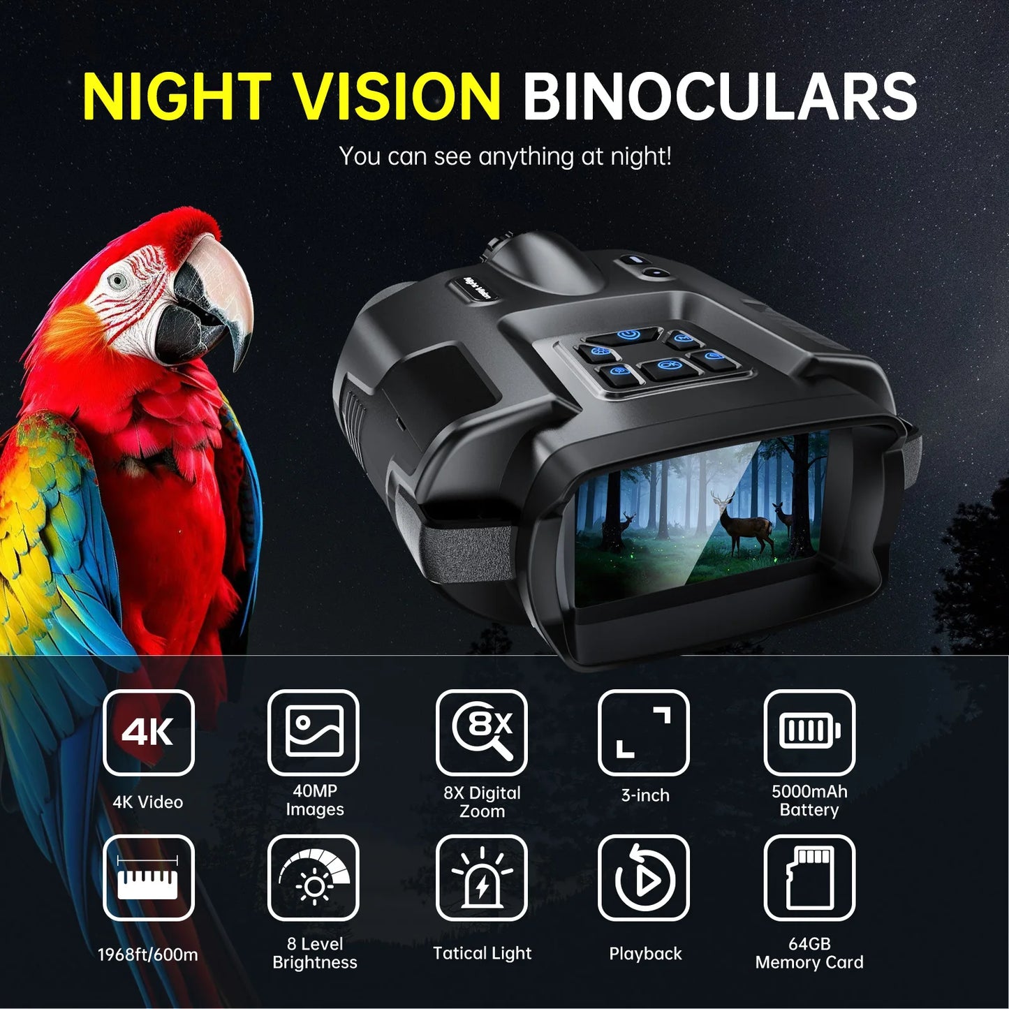 DIYIMIN Night Vision Binoculars 8X Digital Zoom