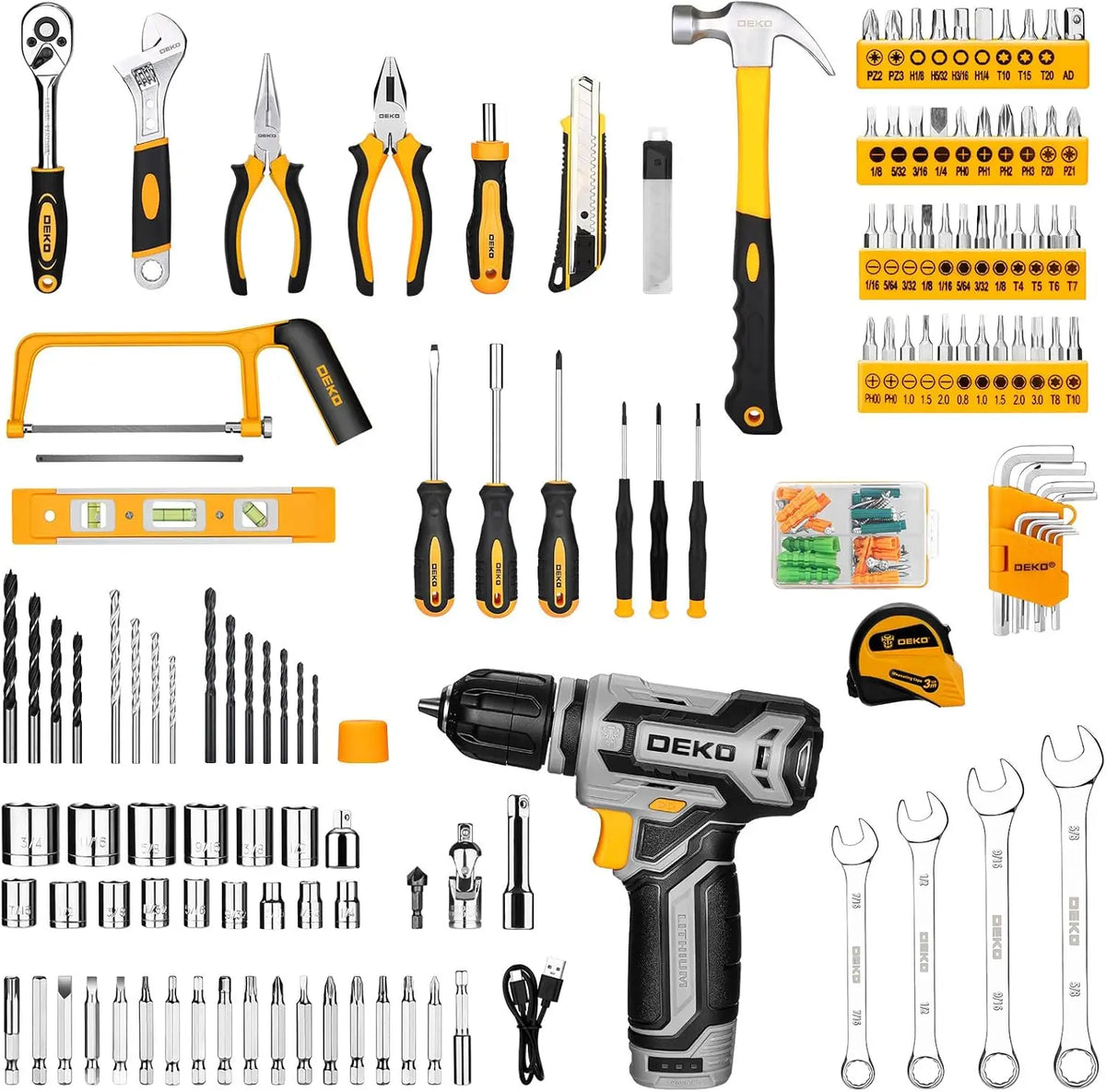 DEKO Cordless Drill And Home Repair Tool Kit