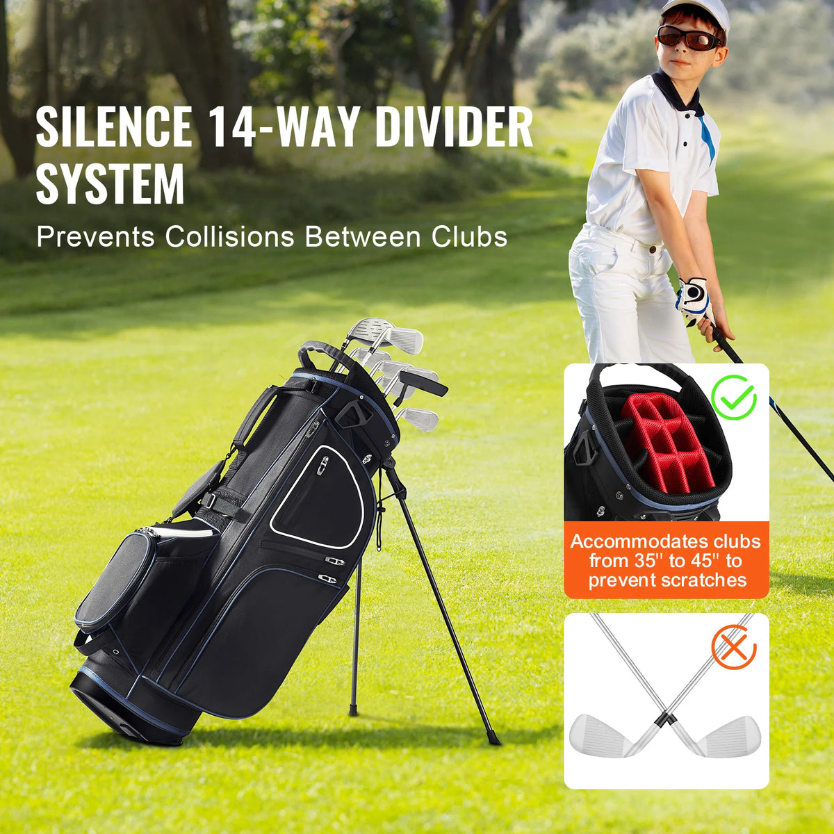 SucceBuy Golf Cart Bag with 14 Way Organizer Divider Top Pockets Premium Cart Bag Durable Golf Bags with Handles & Dust Cover