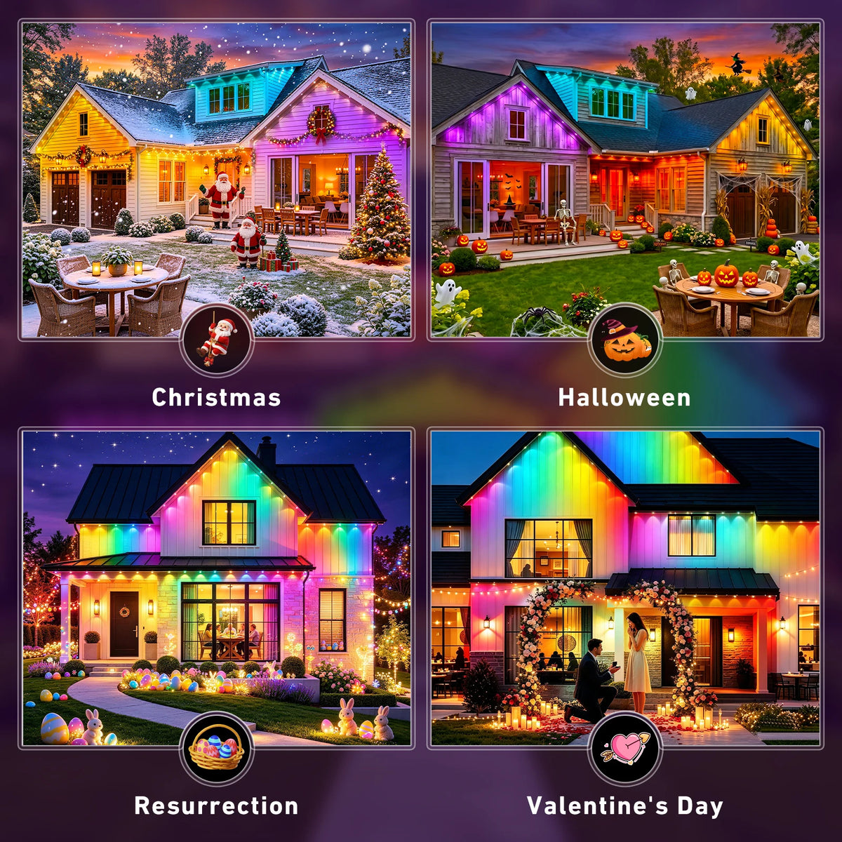 600FT Permanent Outdoor String Lights RGB+IC,IP67 Waterproof Eaves Lights, App & Remote Control, Music Sync, MyDIY Timer, Easy Install for Patio, Roofline, Garden, Deck, Fence Holiday Decor