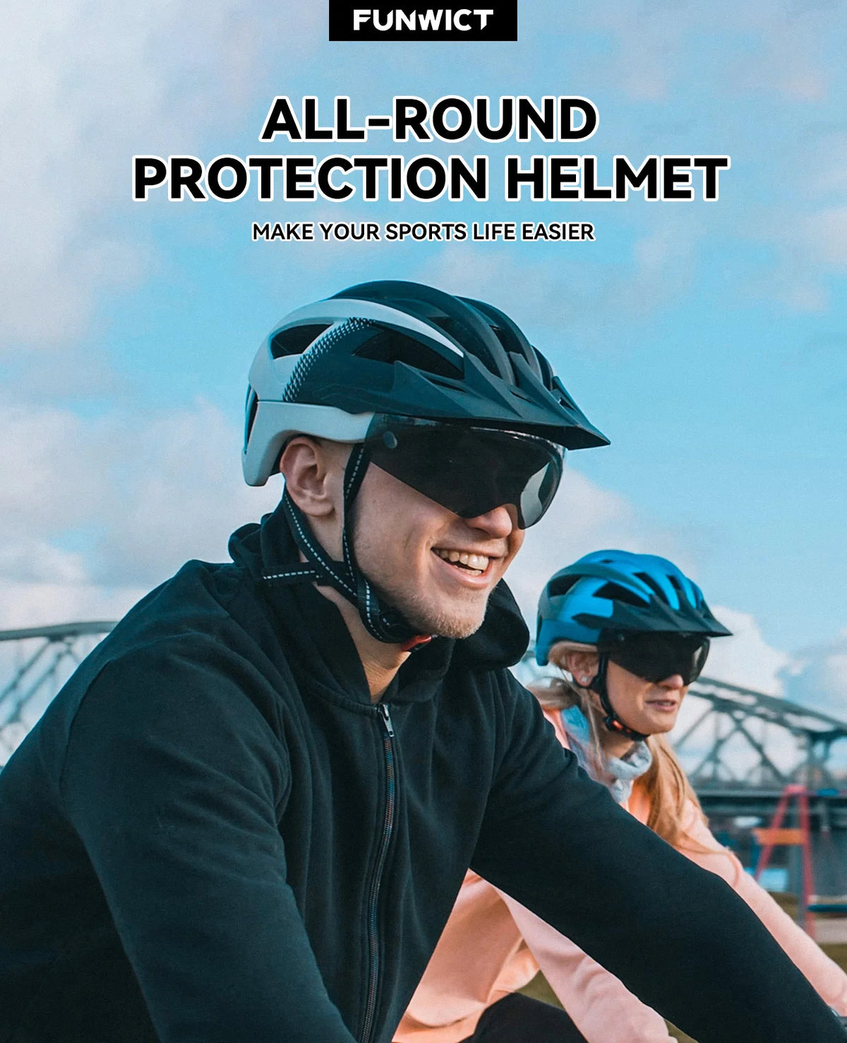 FUNWICT Cycling Helmet With Goggles And Rear Light