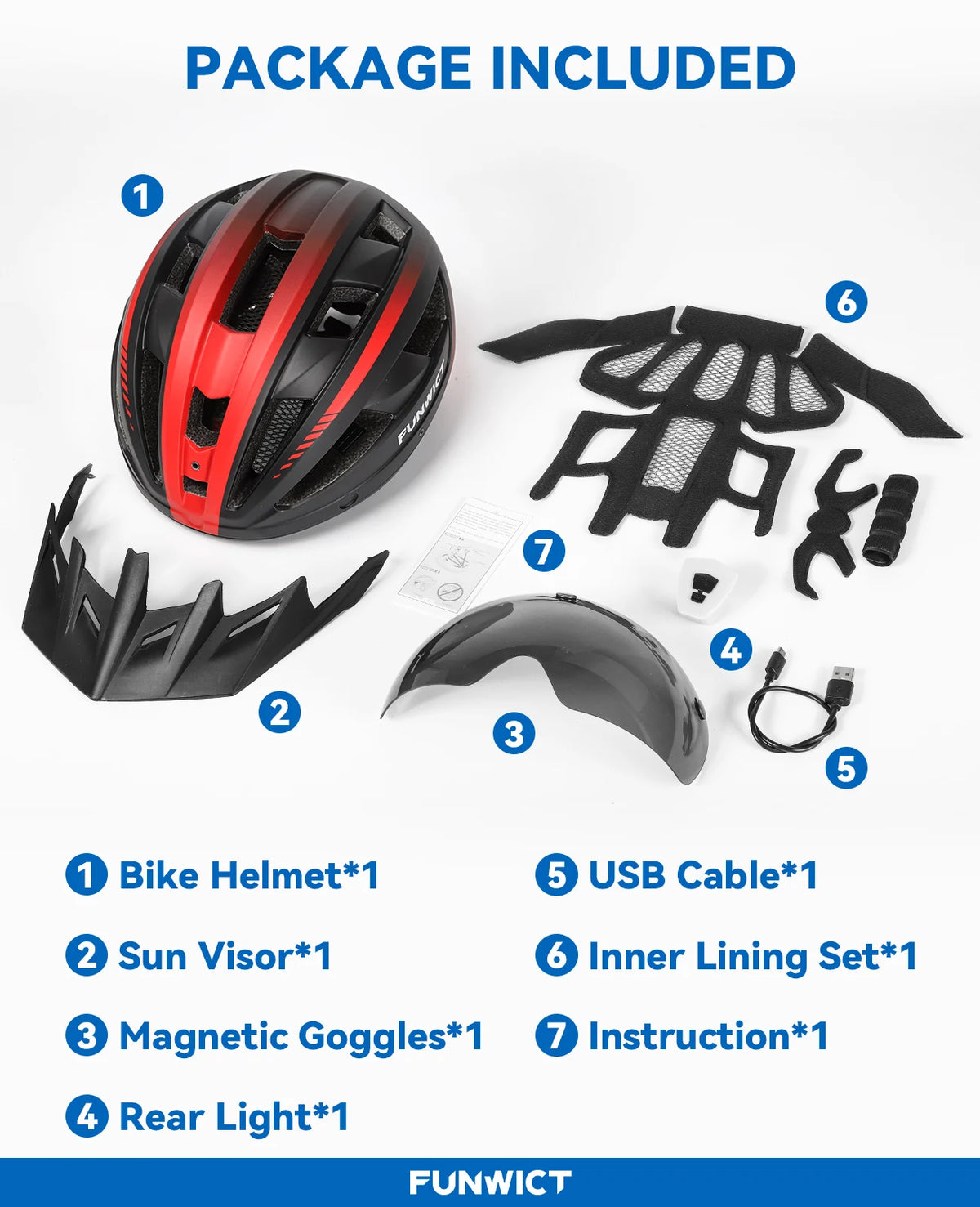 Funwict Cycling Helmet With Goggles And Rear Light