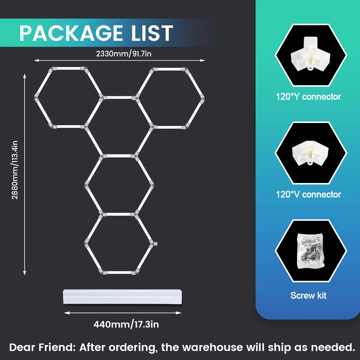 Local Warehouse: A set of honeycomb hexagonal structures with various shapes, 6500K cold white light lifting and screw installation, suitable for warehouses, 4S workshops,wash shops, and hair salons, installed on garage ceili