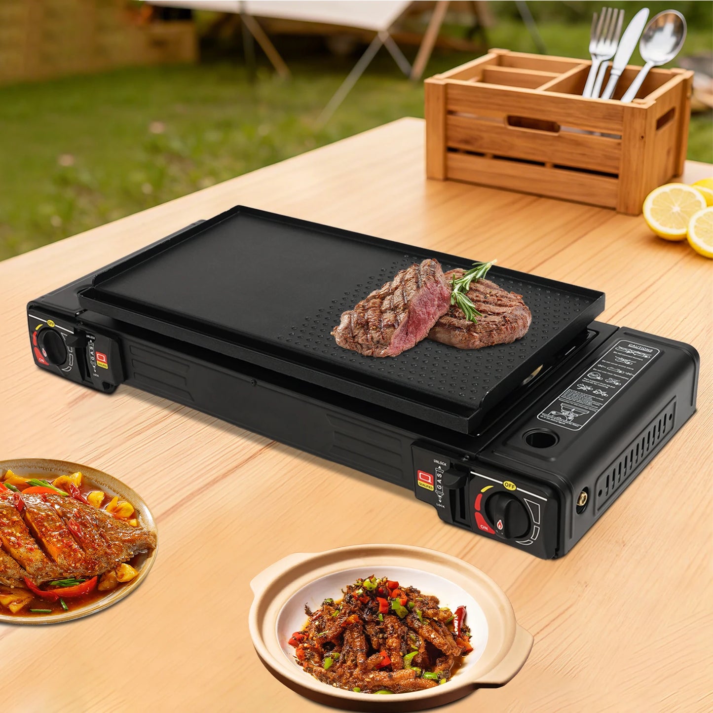 Dual Burner Portable Gas Stove With Piezo Ignition