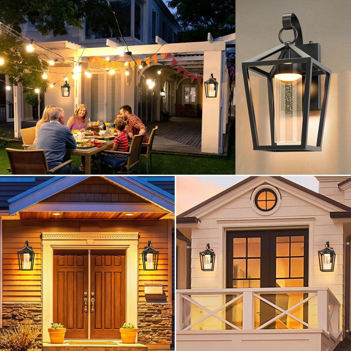 Outdoor Dimmable LED Wall Light 15 Inch Black Seeded Glass Dusk to Dawn Auto On/Off Sconce for Porch Patio Entryway