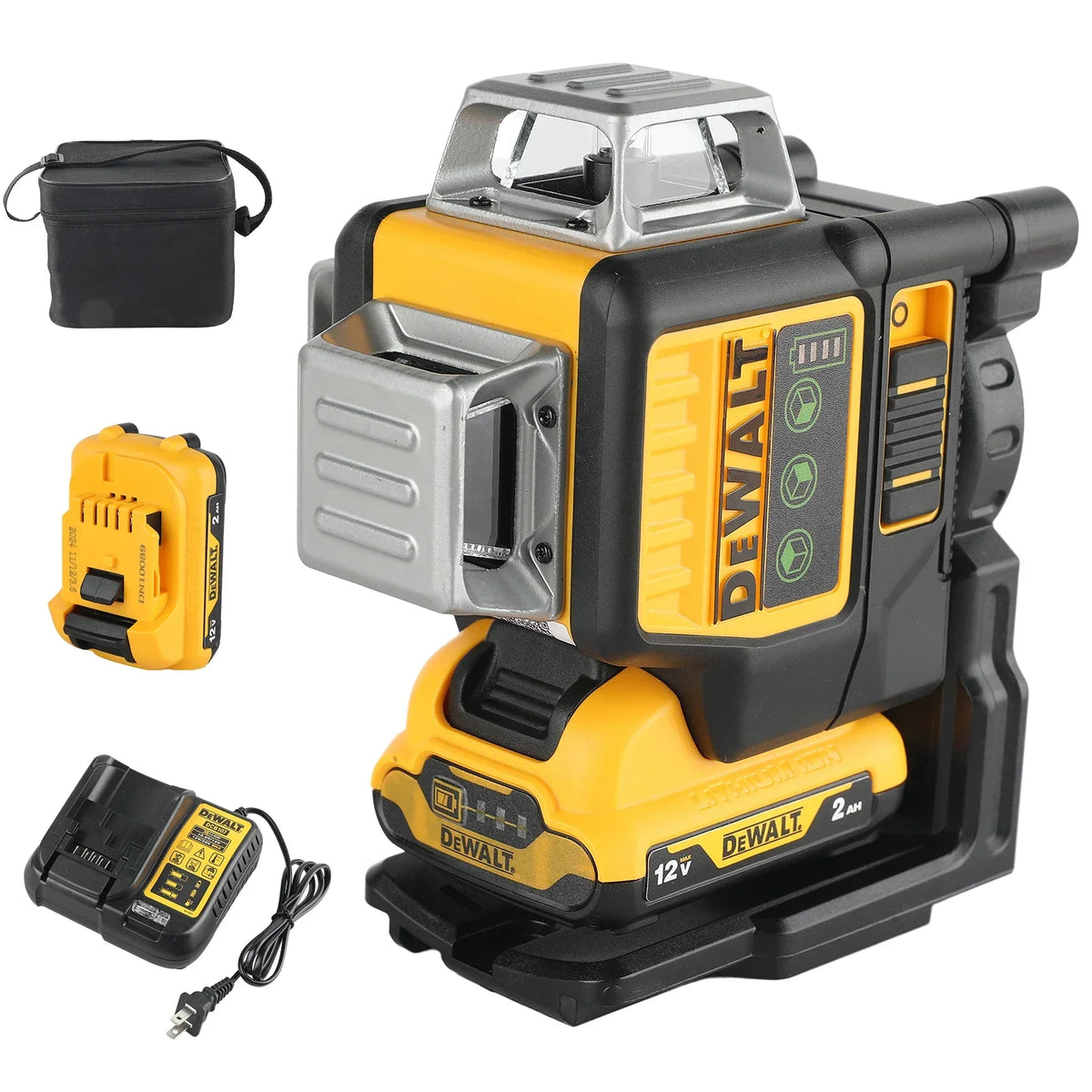 DEWALT DW089LG 12V MAX Green 3x360 Line Laser Level, 3 Sides 360° Horizontal Vertical Beams Self-Leveling for Indoor Outdoor Layout