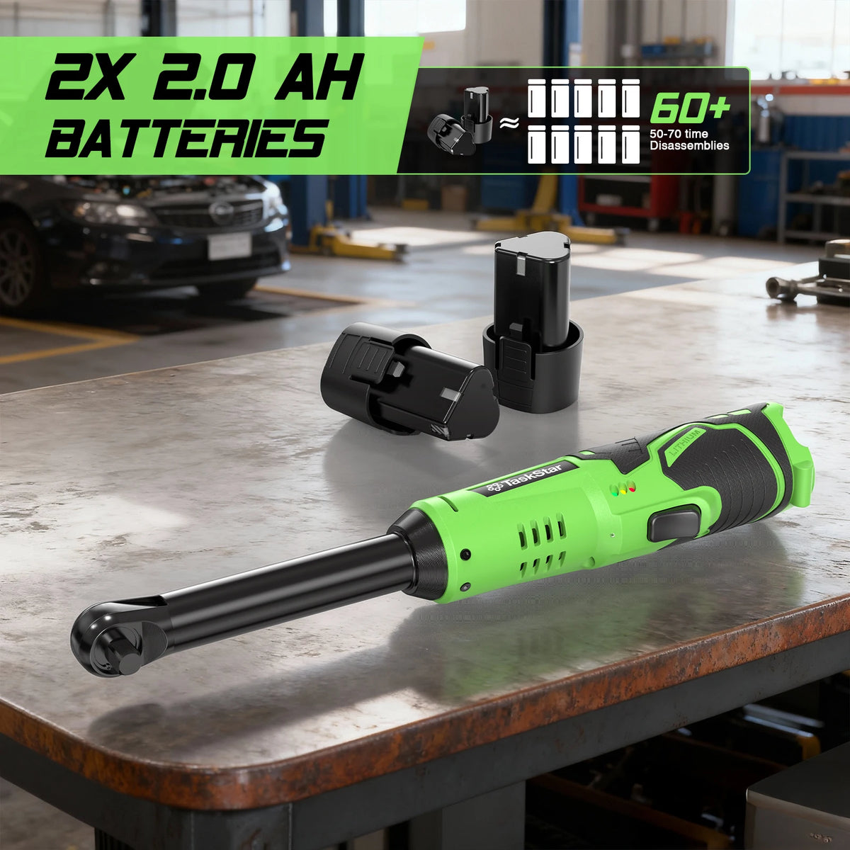 TaskStar Cordless Brushless Ratchet Wrench with LED Light