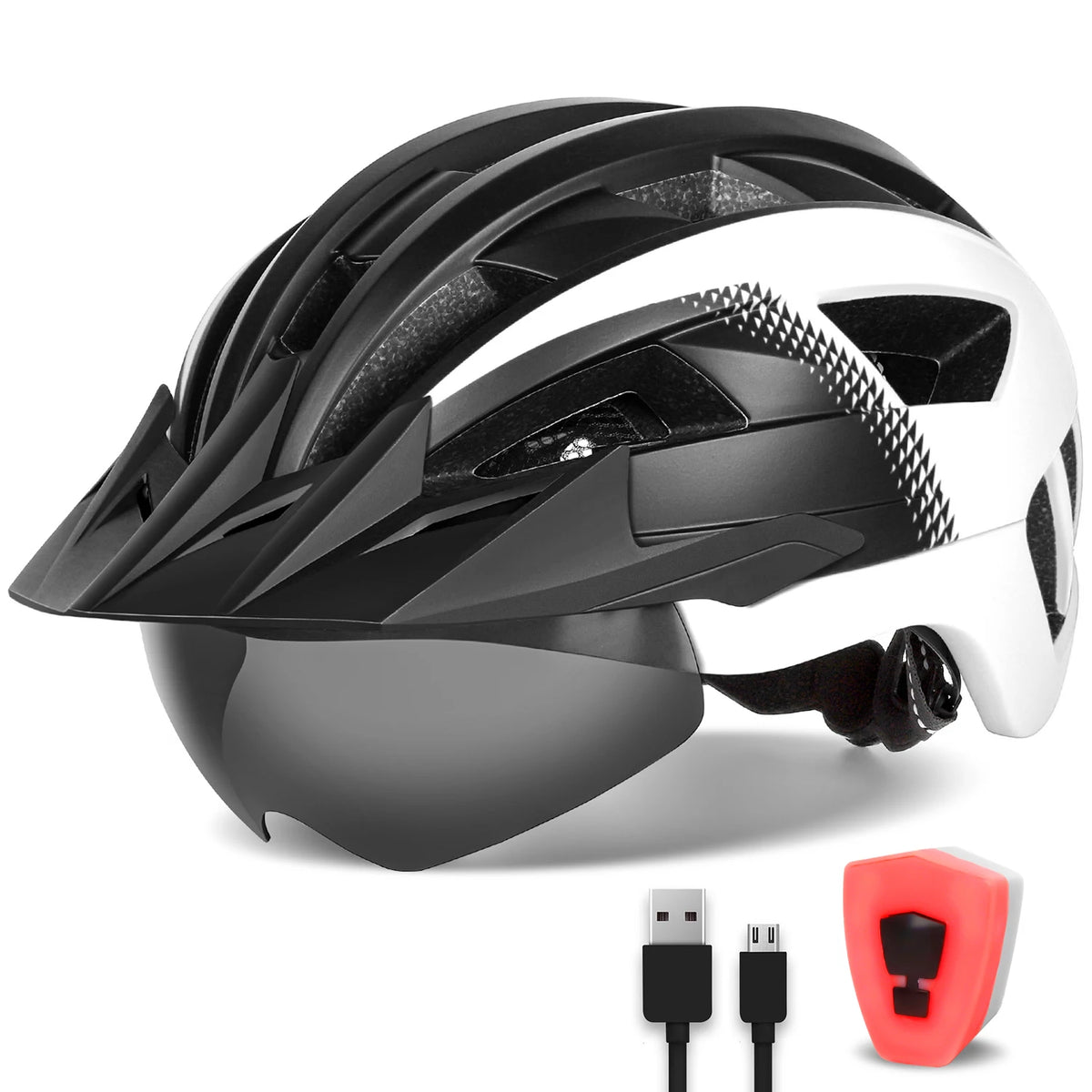 Funwict Cycling Helmet With Goggles And Rear Light