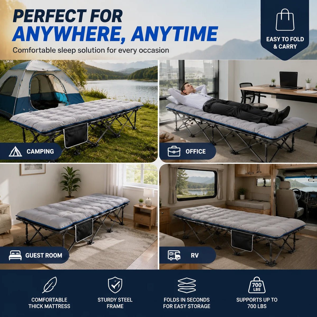 Portable Folding Camping Cot With Padded Mattress