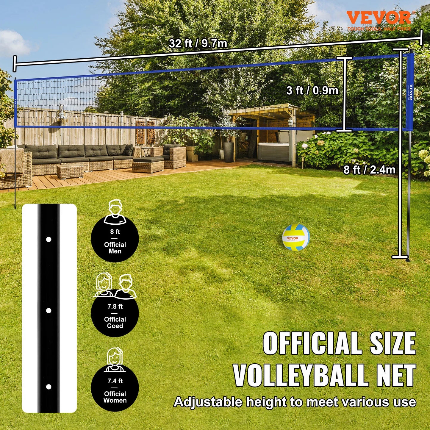 Adjustable Outdoor Volleyball Net System With Pump