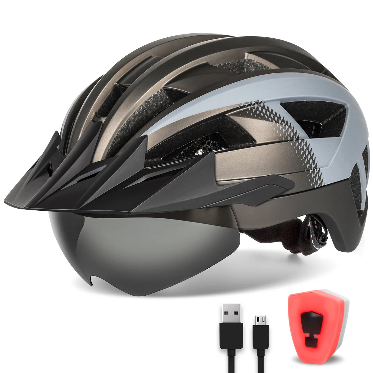Funwict Cycling Helmet With Goggles And Rear Light