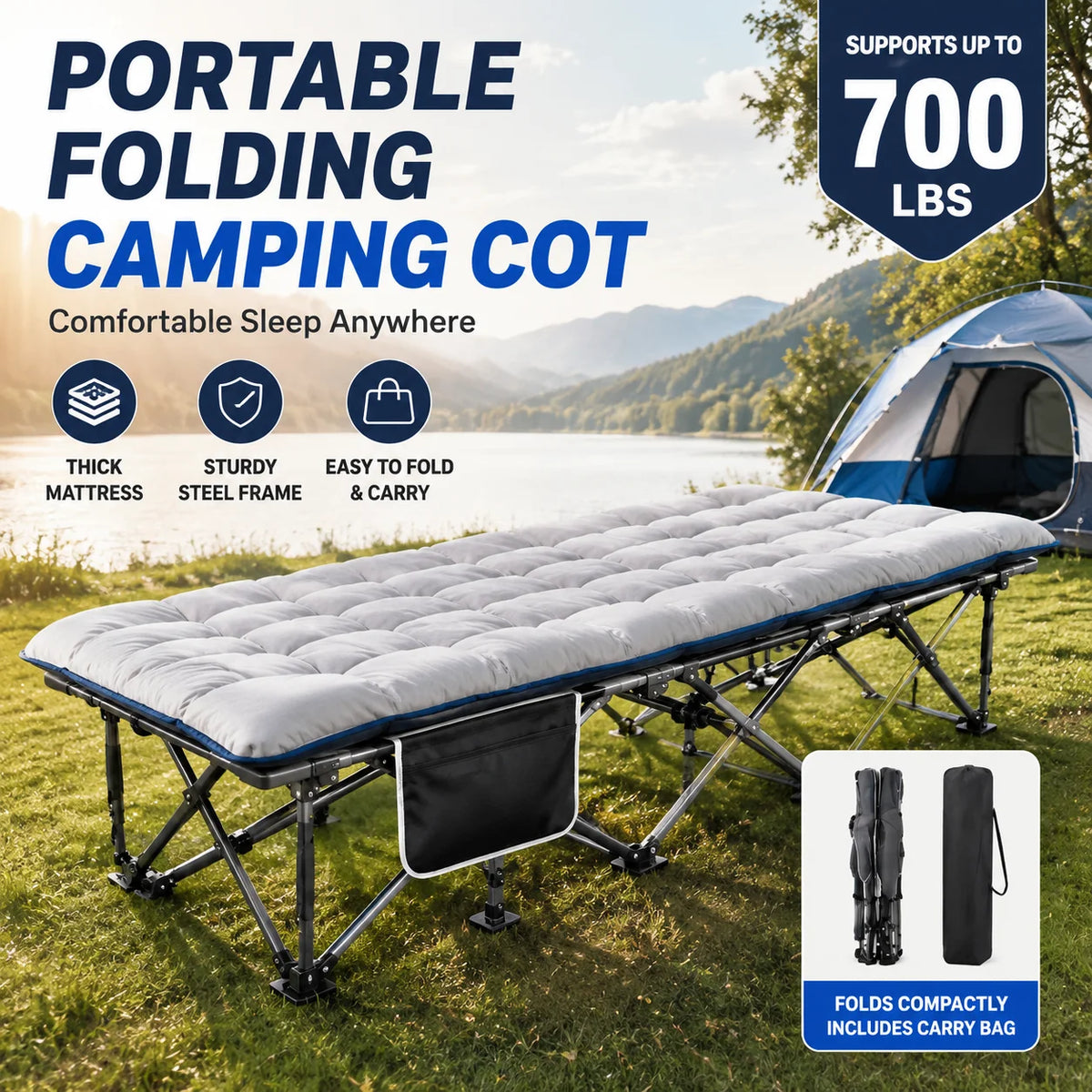Portable Folding Camping Cot With Padded Mattress