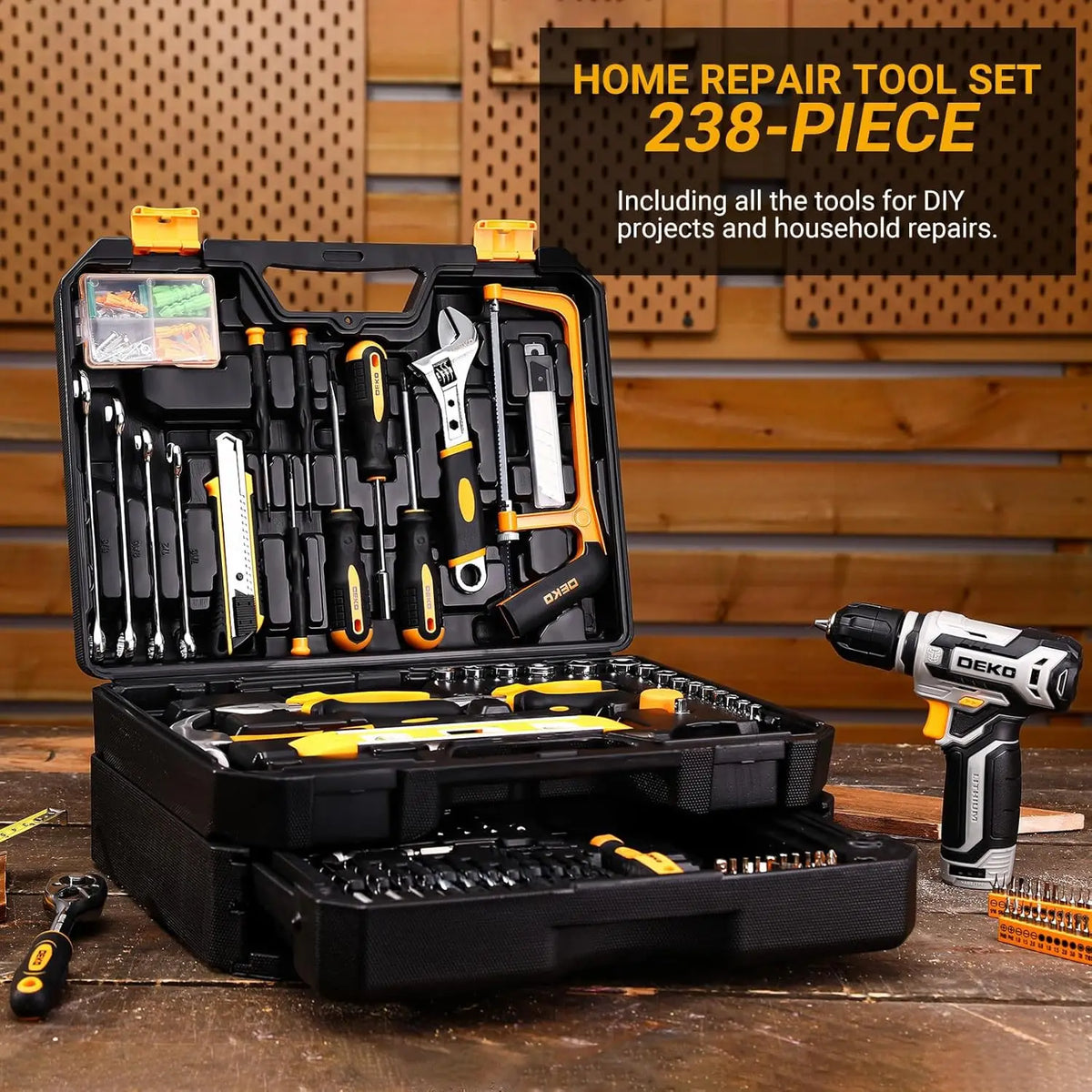 DEKO Cordless Drill And Home Repair Tool Kit