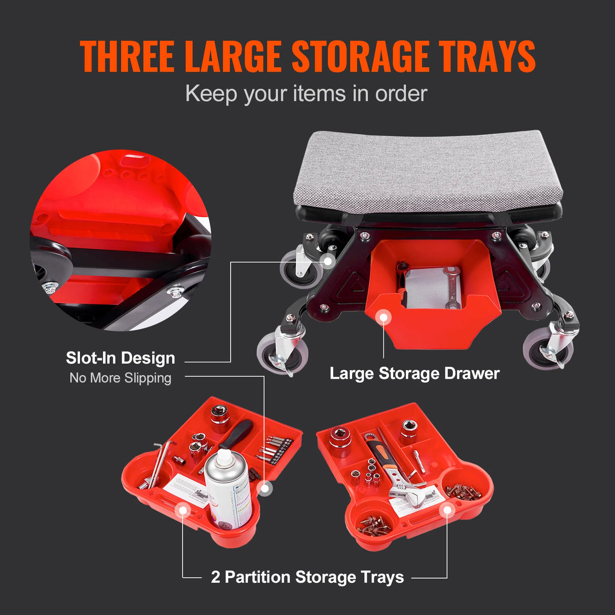 SucceBuy Rolling Mechanic Seat With Tool Storage